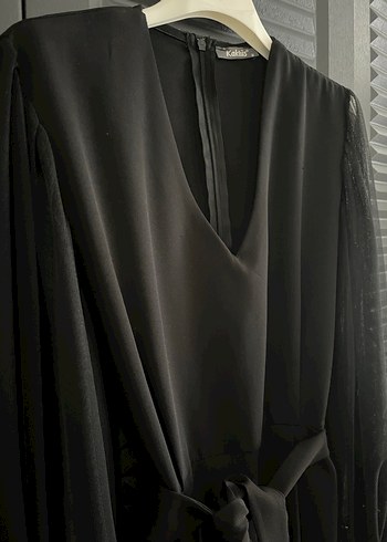 Siyah Uzun Kollu Kuşaklı Kadın Tulum - Görsel 3