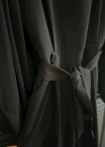 Siyah Uzun Kollu Kuşaklı Kadın Tulum - Görsel 5