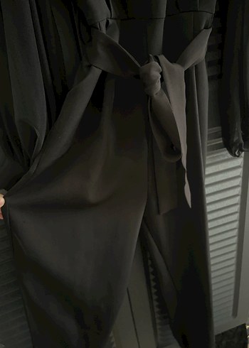 Siyah Uzun Kollu Kuşaklı Kadın Tulum - Görsel 6