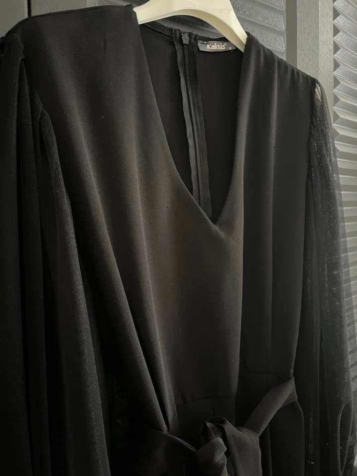 Siyah Uzun Kollu Kuşaklı Kadın Tulum - Görsel 3