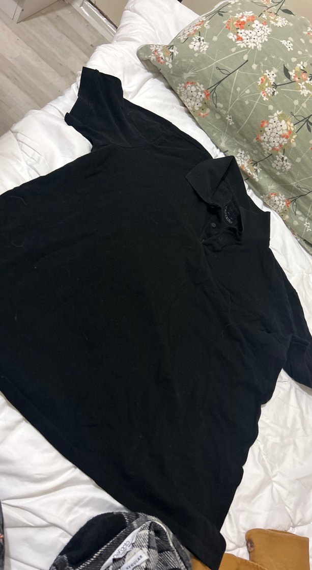 Düğmeli Siyah Erkek Keten Polo Tişört - Görsel 3