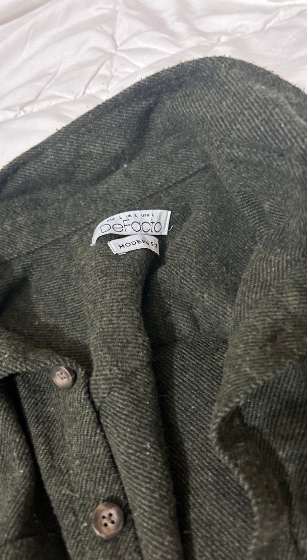 Gri Keten erkekGömlek Uzun Kollu Düğmeli - Görsel 3