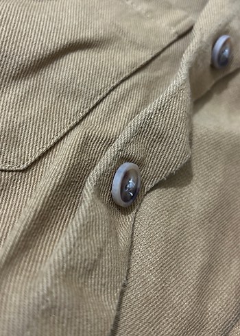 Düğmeli Kahverengi Keten Uzun Kollu Gömlek - Görsel 3