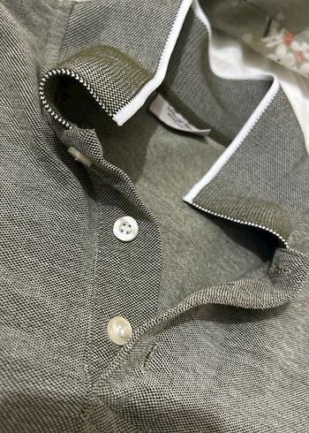 Düğmeli Gri Erkek Keten Polo Tişört - Görsel 3