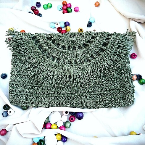 Mango Yeşil saçaklı clutch çanta