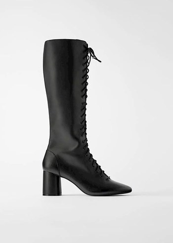 Zara Siyah Bağcıklı Topuklu Çizme - Görsel 2