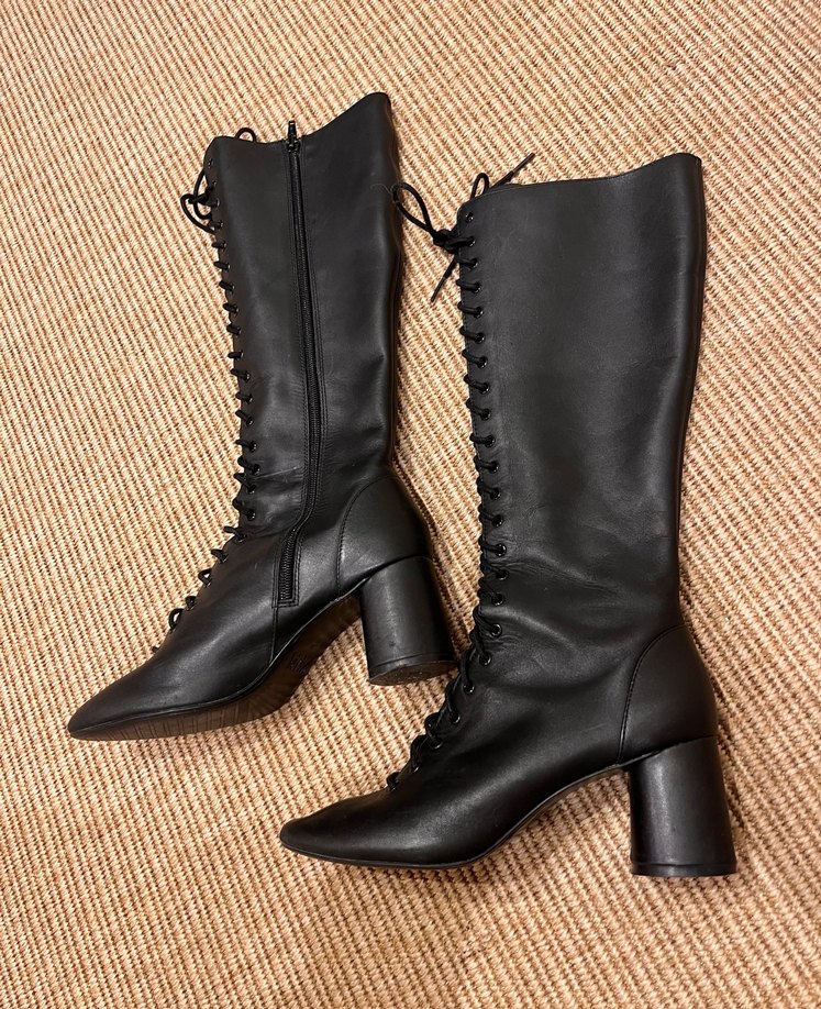 Zara Siyah Bağcıklı Topuklu Çizme - Görsel 3