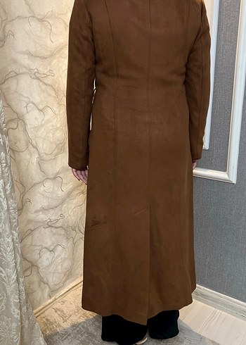 Kahverengi Süet Uzun Kürklü Kadın Kaban - Görsel 2