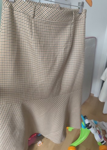 Bej Midi Önden Yırtmaçlı Kadın Etek - Görsel 2