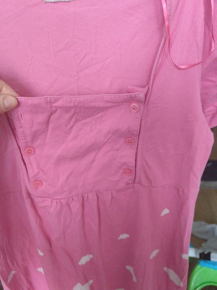 Pembe Desenli Hamile ve Emzirme Geceliği - Görsel 3