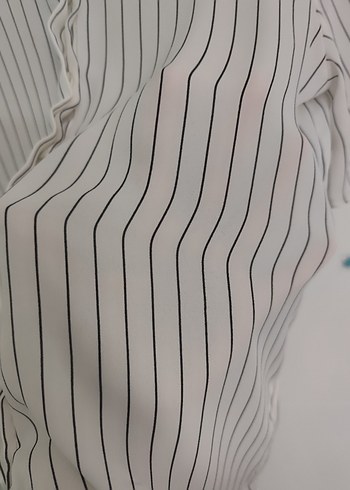 Çizgili Beyaz Kadın Gömlek - Görsel 6