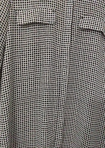 Gri Siyah Düğmeli Kadın Uzun Kollu Gömlek - Görsel 3