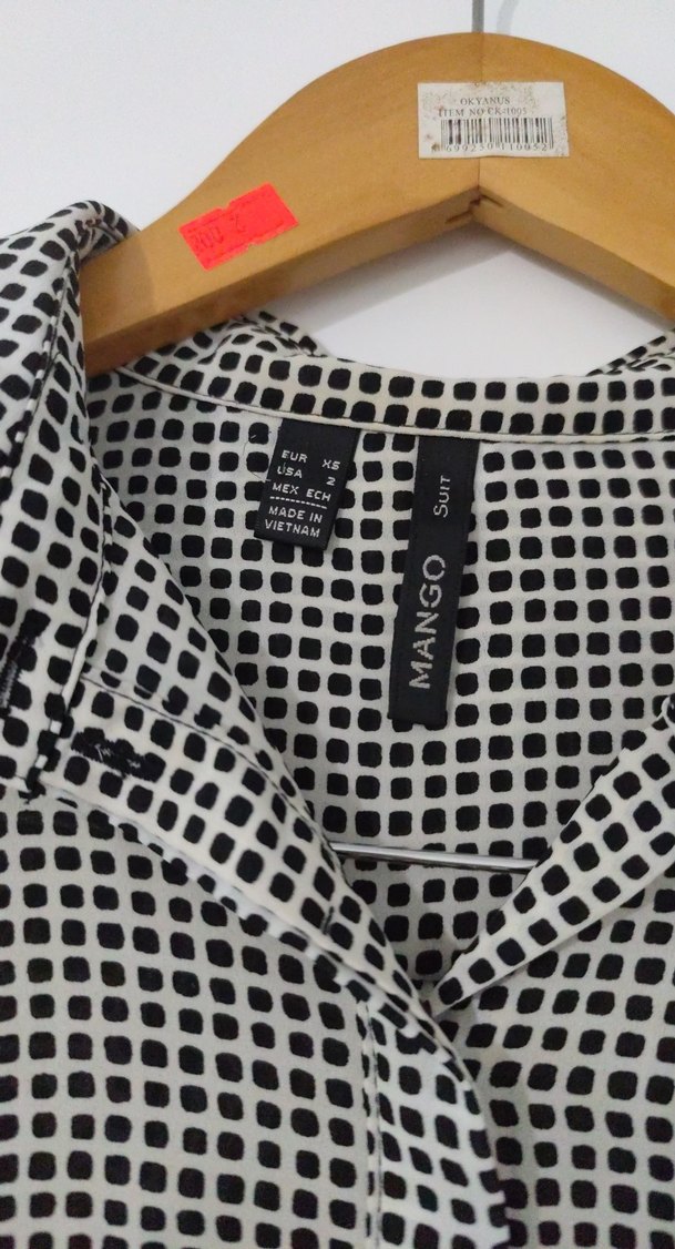 Gri Siyah Düğmeli Kadın Uzun Kollu Gömlek - Görsel 2