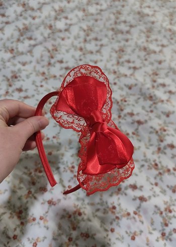 Kırmızı Nakışlı Fiyonklu lohusa tacı - Görsel 2