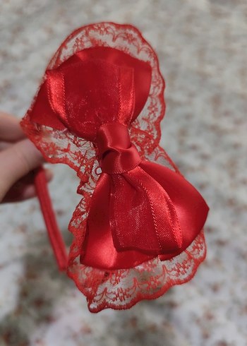 Kırmızı Nakışlı Fiyonklu lohusa tacı - Görsel 3