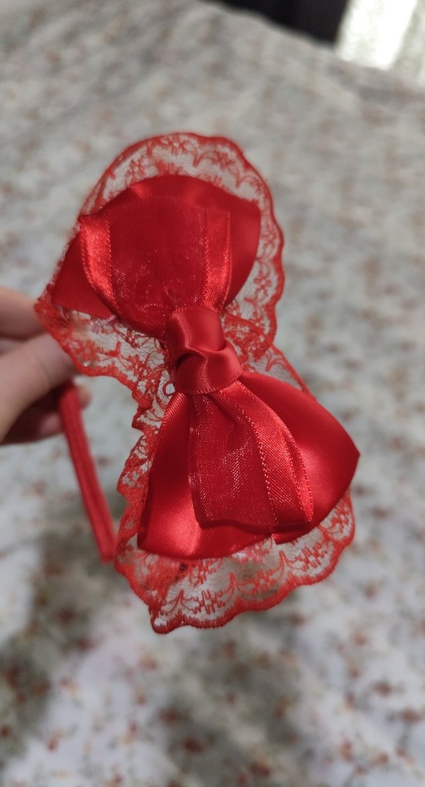 Kırmızı Nakışlı Fiyonklu lohusa tacı - Görsel 3