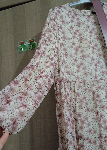 Bohem Tarz Uzun Krem Çiçekli Elbise - Görsel 2