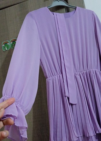 Uzun Pilili Mor Kadın Elbise - Görsel 2