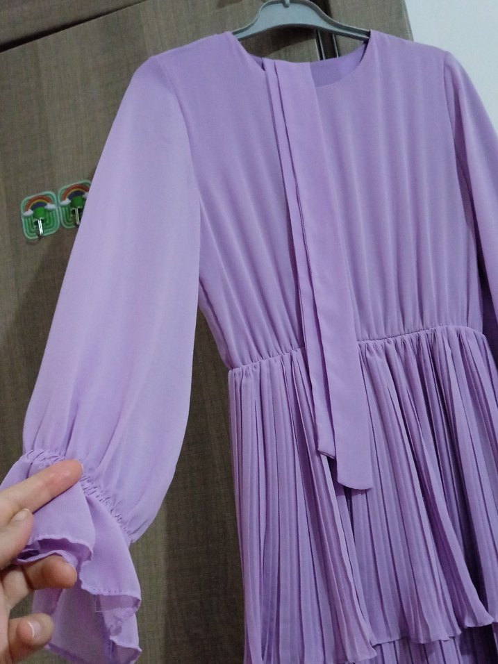 Uzun Pilili Mor Kadın Elbise - Görsel 2