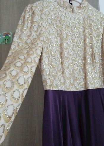 Dantel Detaylı Uzun Mor Abiye Elbise - Görsel 2