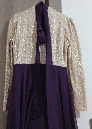 Dantel Detaylı Uzun Mor Abiye Elbise - Görsel 4