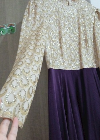 Dantel Detaylı Uzun Mor Abiye Elbise - Görsel 3