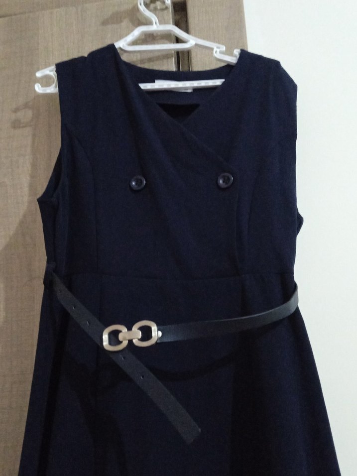 Kemerli Siyah Uzun Kadın Elbise - Görsel 2