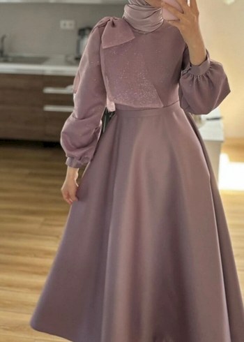 Abiye Mor Drape Detaylı Uzun Elbise