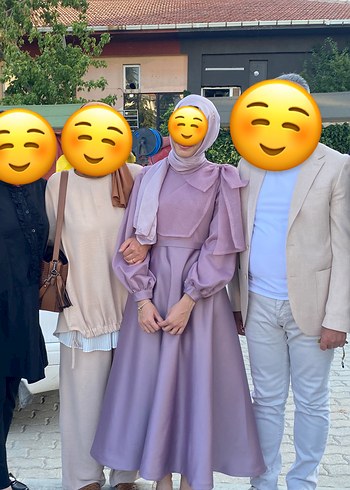 Mor Drape Detaylı Uzun Elbise