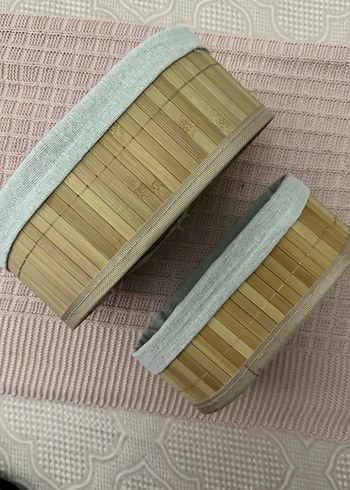 Bej ve Gri Hasır Saklama Sepeti - Görsel 3