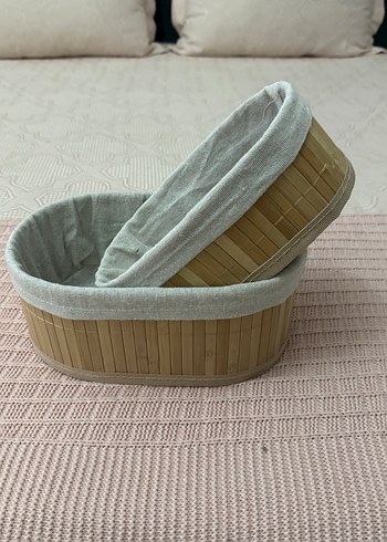 Bej ve Gri Hasır Saklama Sepeti - Görsel 4