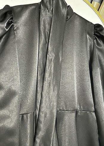 Siyah Uzun Drapeli saten Kadın Elbise - Görsel 5