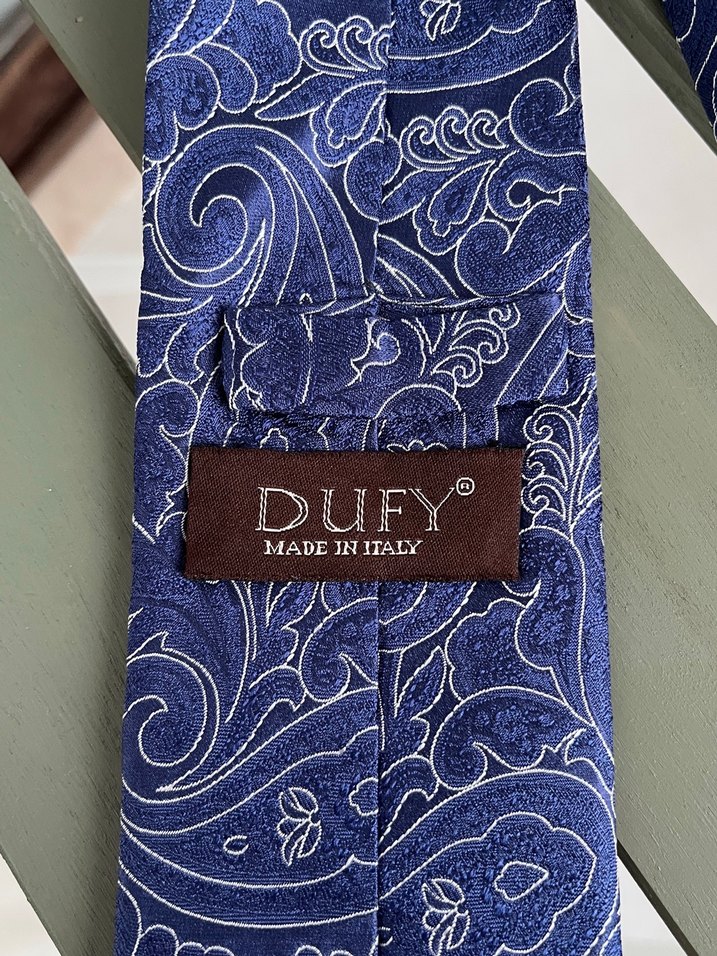 Koyu Mavi Klasik Desenli Erkek Kravat - Görsel 4