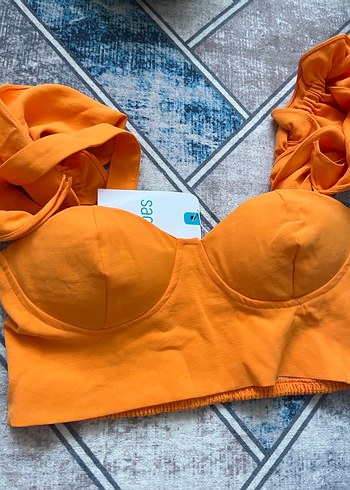 Turuncu Düğmeli Straplez Mini Büstiyer
