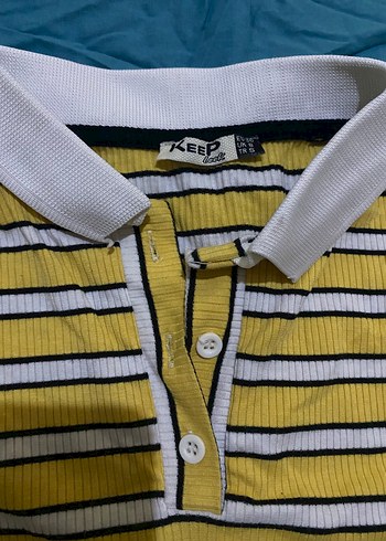 Diğer Sarı Çizgili Polo Crop Tişört