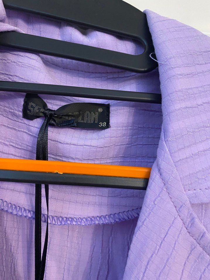 Mor Uzun Keten Kadın Ceket - Görsel 2