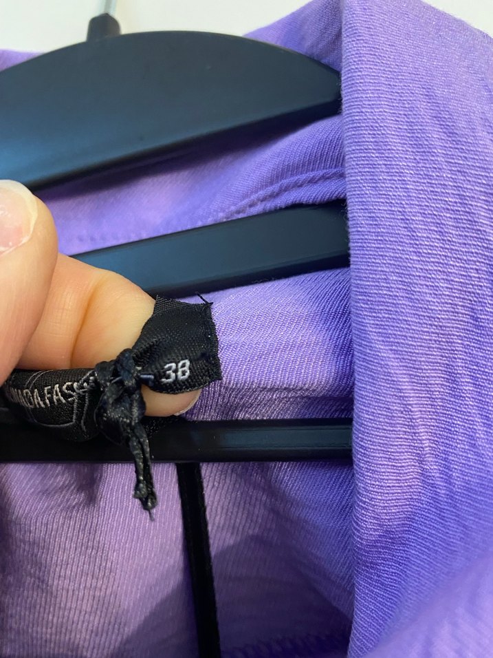 Uzun Kollu Mor Kadın Keten Ceket - Görsel 3