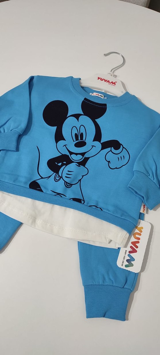 Mavi Mickey Mouse Baskılı Bebek Takımı - Görsel 3