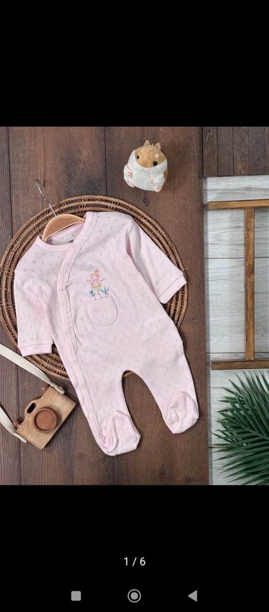 Düğmeli Nakışlı Pembe Bebek Tulum - Görsel 2