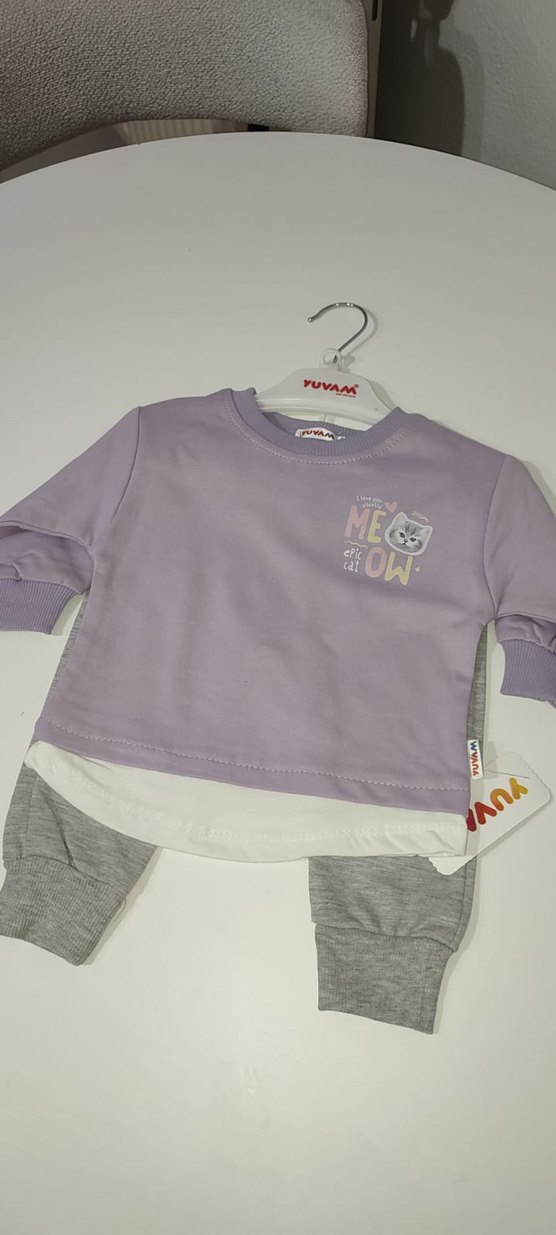 Uzun Kollu Mor Bebek Kız Takımı Velcro - Görsel 2