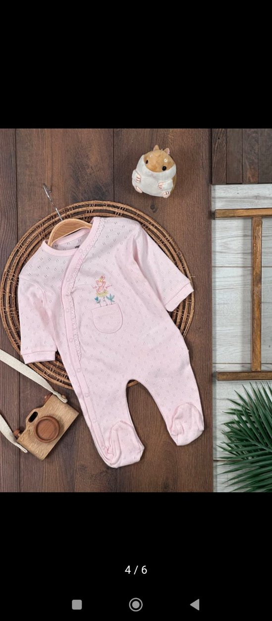 Pembe Nakışlı Düğmeli Bebek Tulumu - Görsel 2