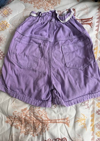 Mor Yüksek Bel Mini Keten Şort - Görsel 2