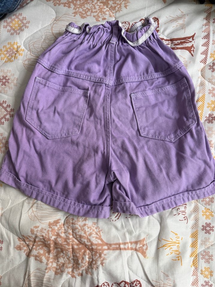 Mor Yüksek Bel Mini Keten Şort - Görsel 2