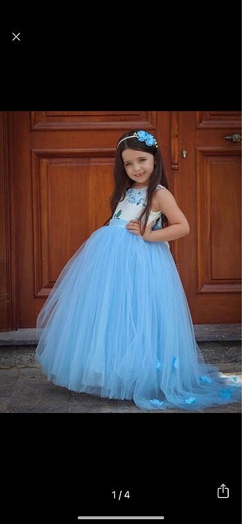 6 Yaş Beden mavi Renk Kız çocuk abiye elbise