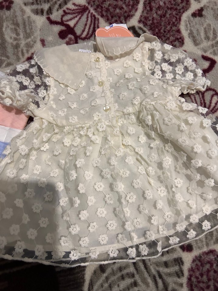 Kız Çocuk Beyaz Nakışlı Dantel Elbise - Görsel 2