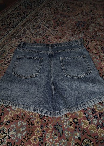 Kadın Gri Mavi Jean Şort, Salaş Kesim, Kemerli - Görsel 2