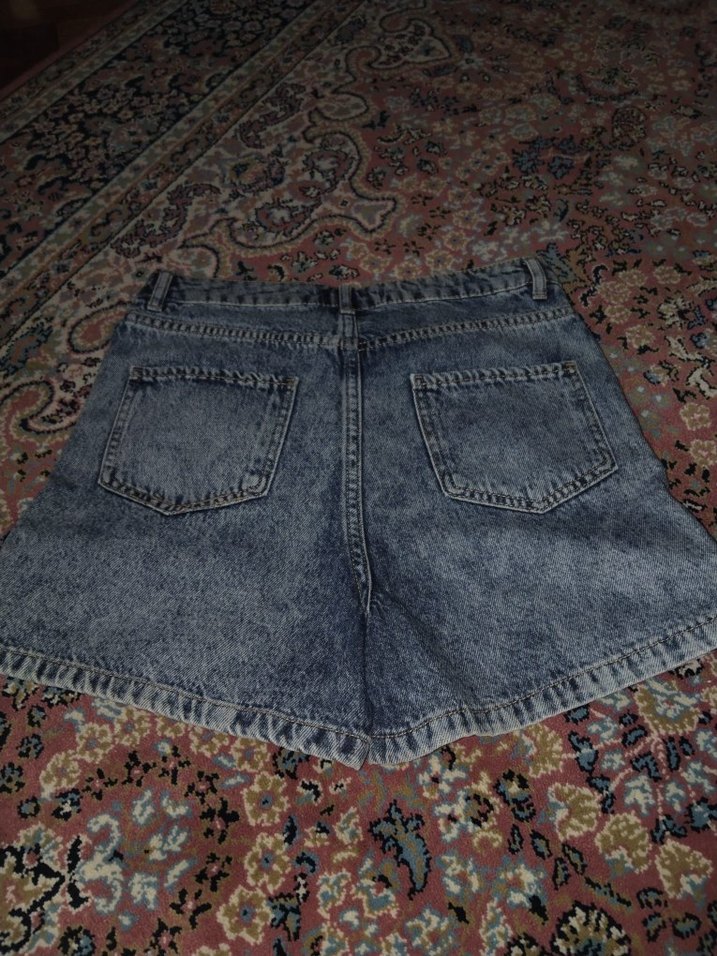 Kadın Gri Mavi Jean Şort, Salaş Kesim, Kemerli - Görsel 2