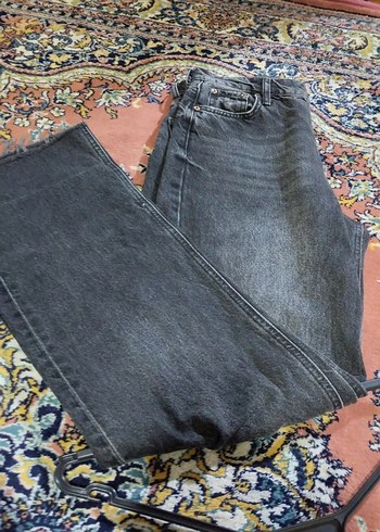 Gri Bağcıklı Bol Kesim Bağcıklı Kot Pantolon - Görsel 2