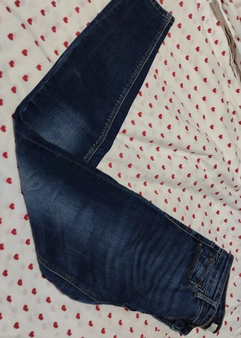 Kadın Parlak Mavi Denim Kemerli Dar Kesim Pantolon - Görsel 2