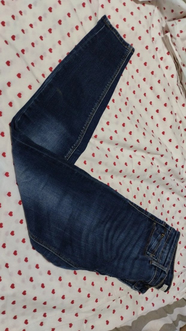 Kadın Parlak Mavi Denim Kemerli Dar Kesim Pantolon - Görsel 2